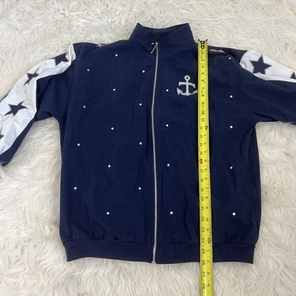 Rafael Womens Vintage 80 Nautical Navy Zip Up Bomber Jacket Stars & Anchor Small - Picture 5 of 11